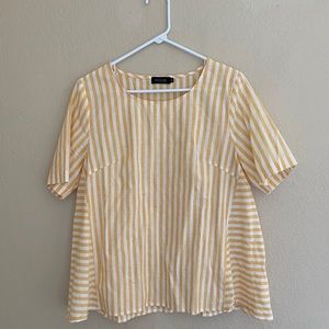 Roolee mustard and white striped top
